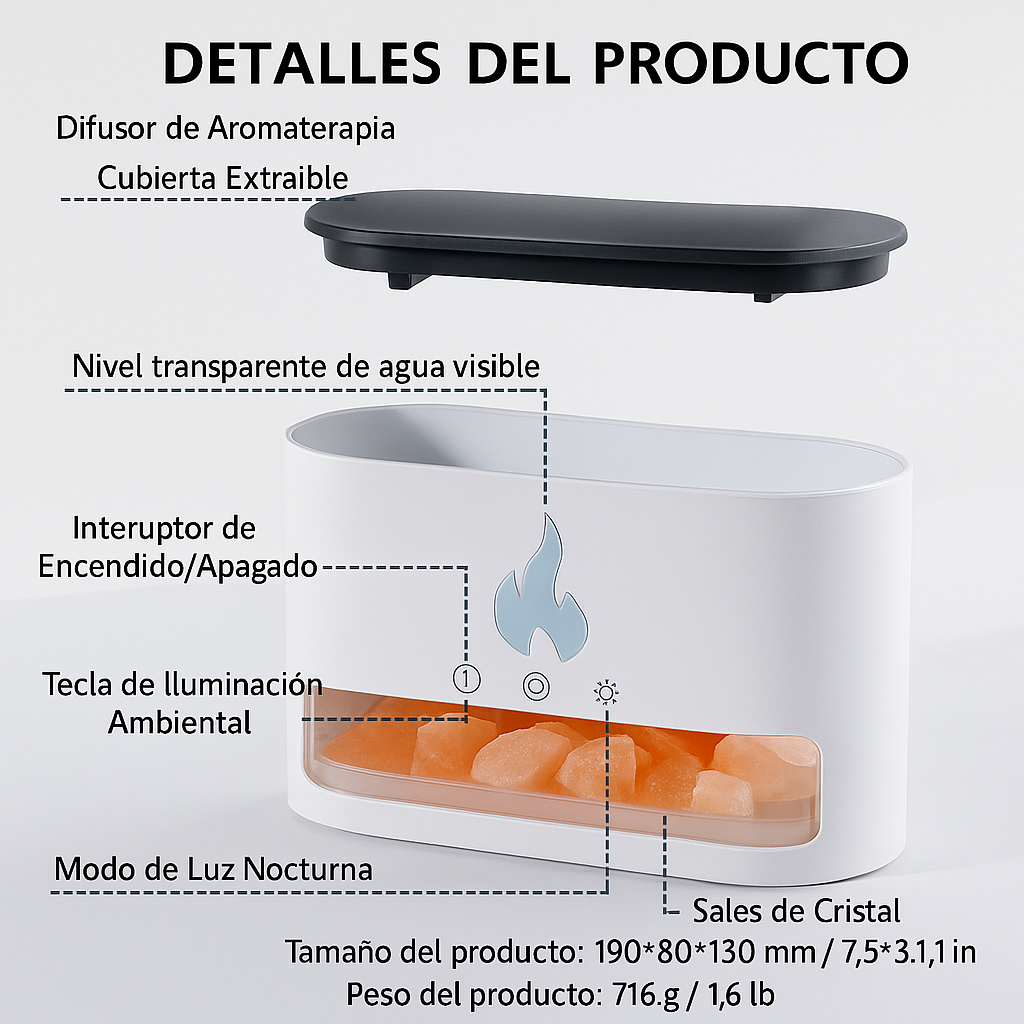 "Humidificador con Efecto Llama, Relajación y Estilo en un Solo Dispositivo"