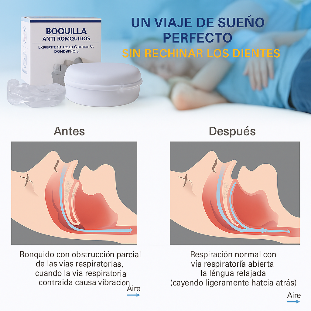 Di Adiós a los Ronquidos Boquilla Ajustable con Protección Anti bruxismo