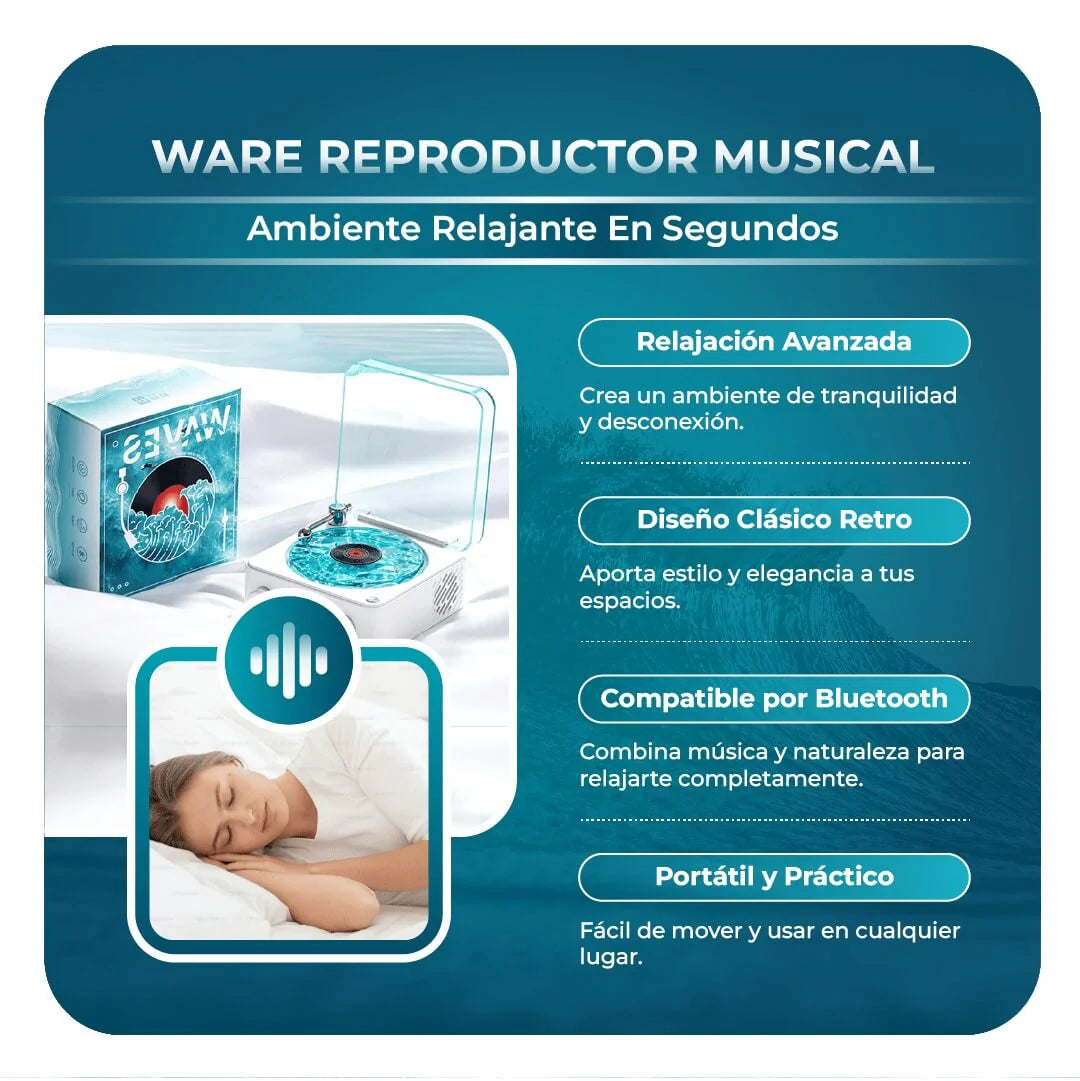 Parlante en forma de tocadiscos relajante y proyector de luces 🌊