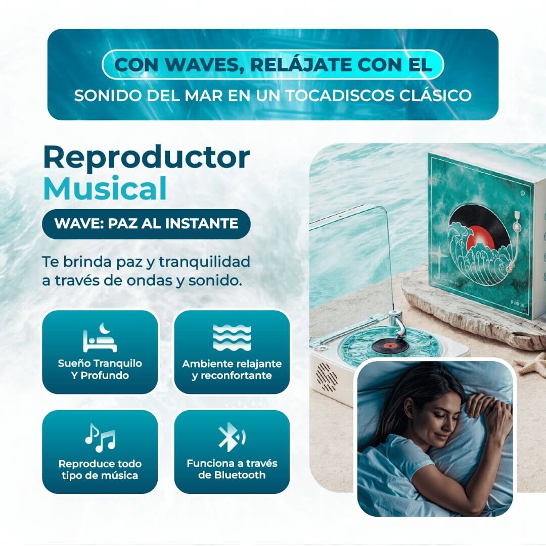 Parlante en forma de tocadiscos relajante y proyector de luces 🌊