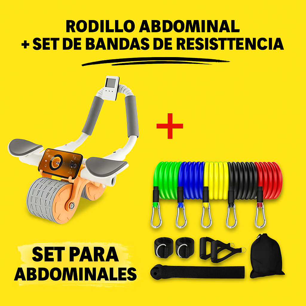 🔥 Fortalece tu Cuerpo en Casa: Rodillo Abdominal + Bandas de Resistencia Incluidas 🔥
