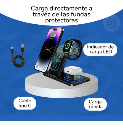 “📱 Carga 3 dispositivos a la vez: potencia tu día con el cargador inalámbrico 3 en 1 plegable 🔋”