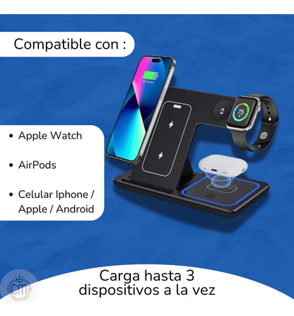 “📱 Carga 3 dispositivos a la vez: potencia tu día con el cargador inalámbrico 3 en 1 plegable 🔋”