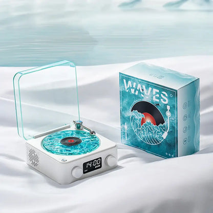 Parlante en forma de tocadiscos relajante y proyector de luces 🌊