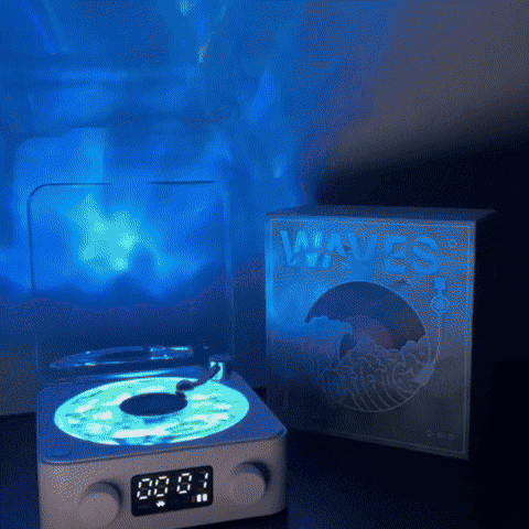 Parlante en forma de tocadiscos relajante y proyector de luces 🌊