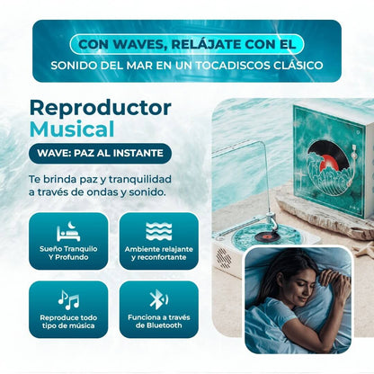 Parlante en forma de tocadiscos relajante y proyector de luces 🌊
